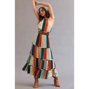 Anthropologie Farm Rio Colorblocked Shimmer Maxi Dress XSP